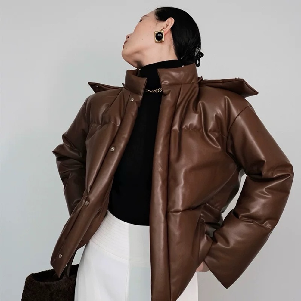 Duck Feather Brown Puffer Jacket